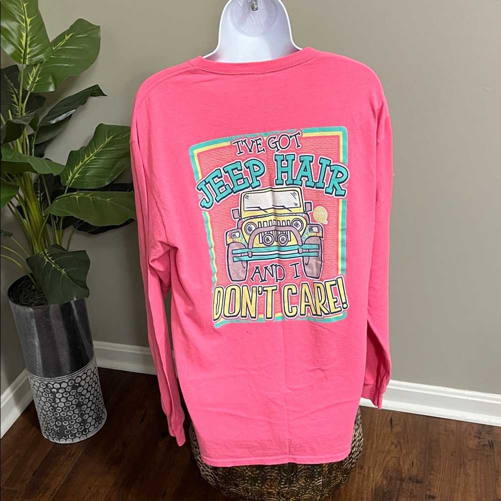 Delta Pink Jeep Graphic Kids Long Sleeve Tee